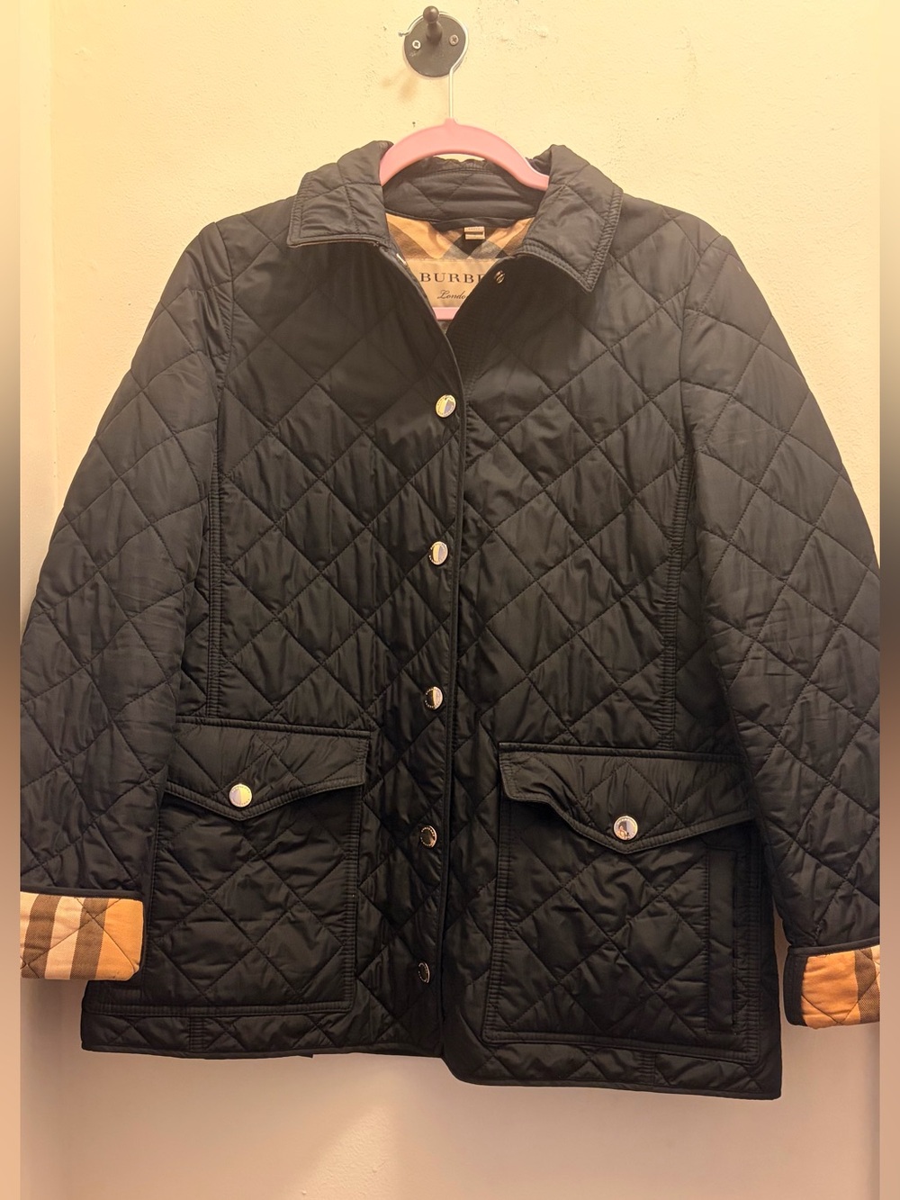Burberry Black Quilted Puffer Jacket with Signature Check Cuff